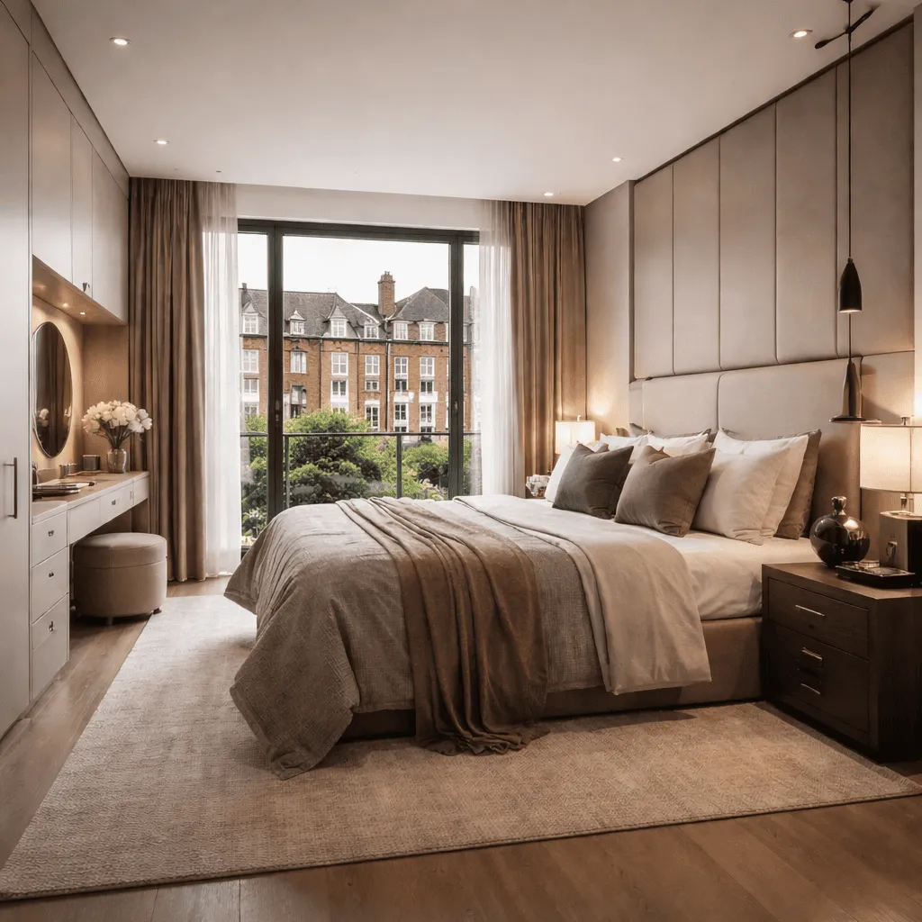Luxury fitted bedroom with calm made-to-measure cabinetry