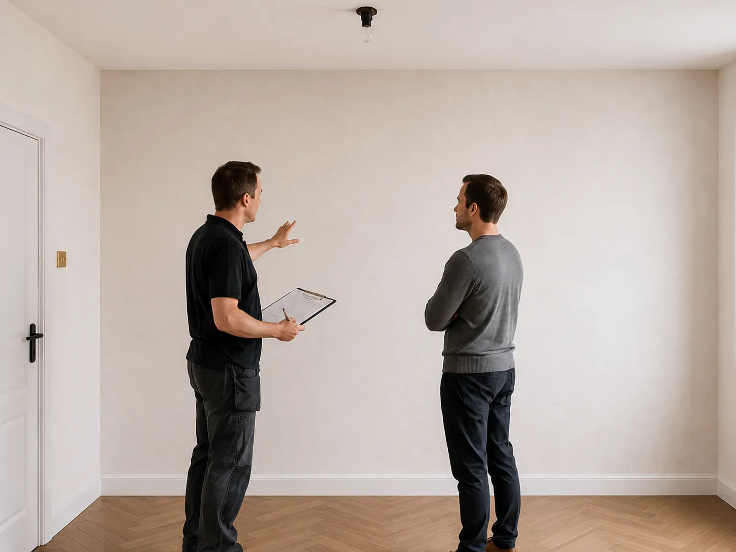 Designer discussing fitted furniture requirements in a home