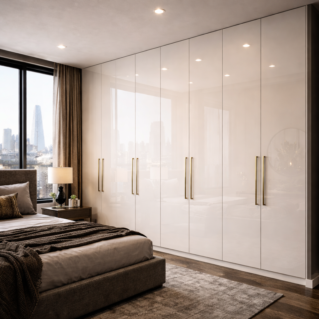 Glacier High Gloss White and Metallic Champagne