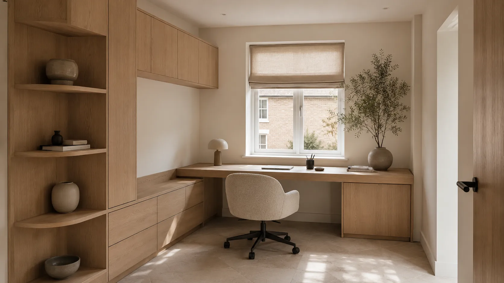 Bespoke home office with filing drawers and storage zones