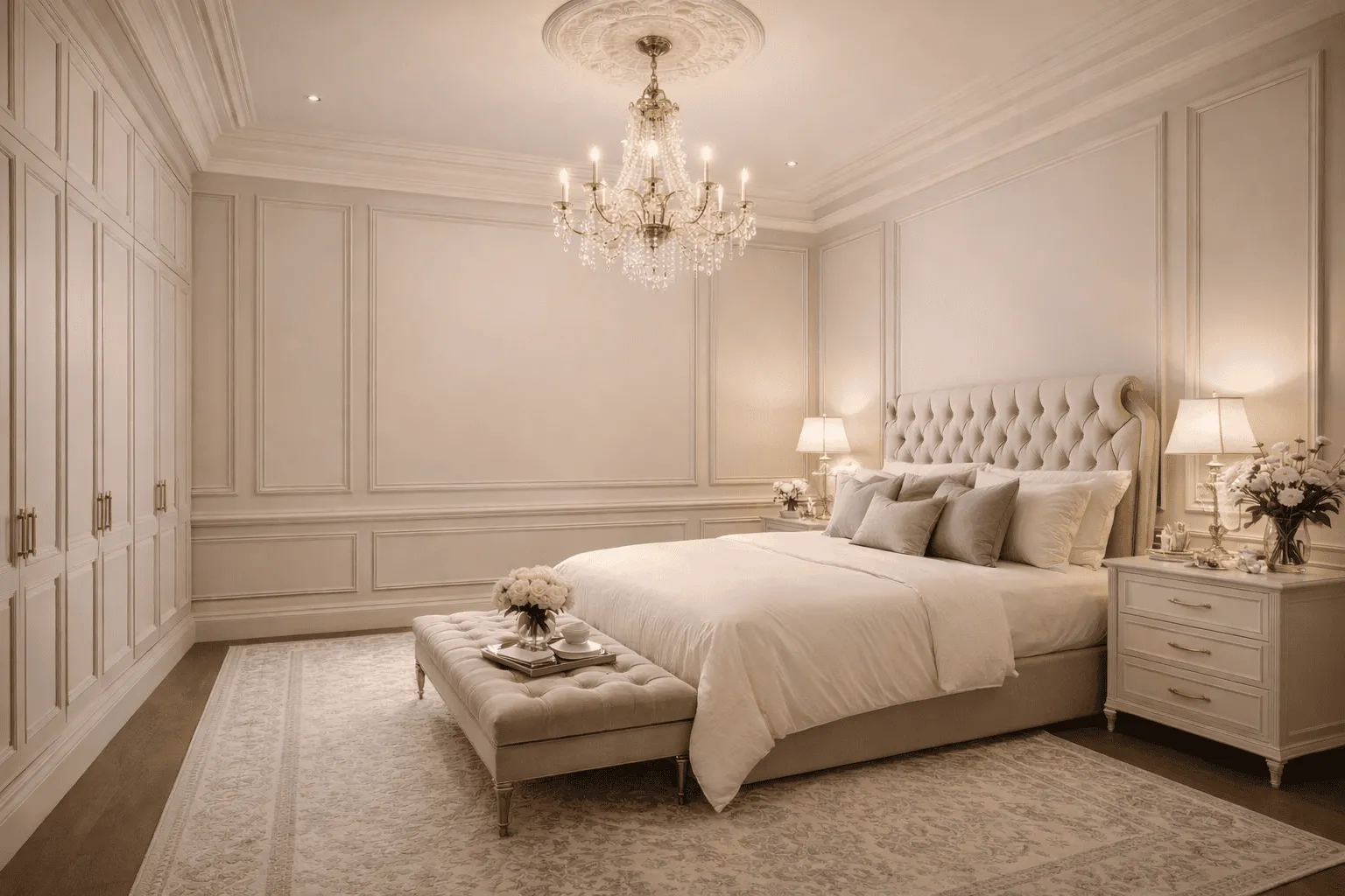 Classic fitted bedroom design with over-bed storage