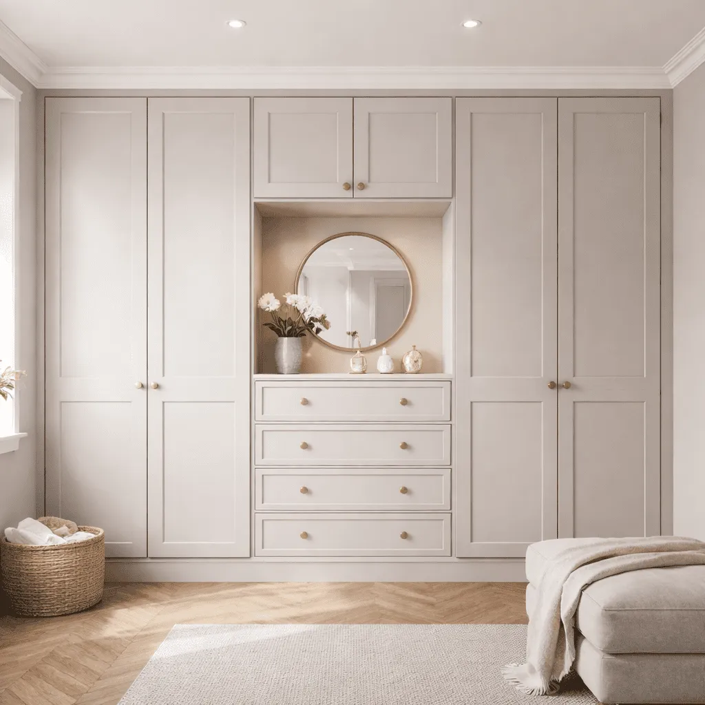 Fitted wardrobes with a matching chest-of-drawer unit