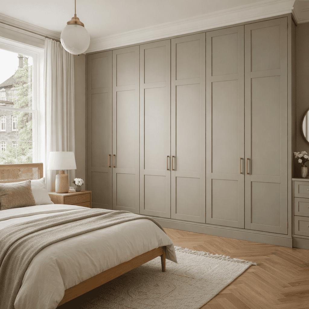 Floor-to-ceiling fitted wardrobe with full-height doors