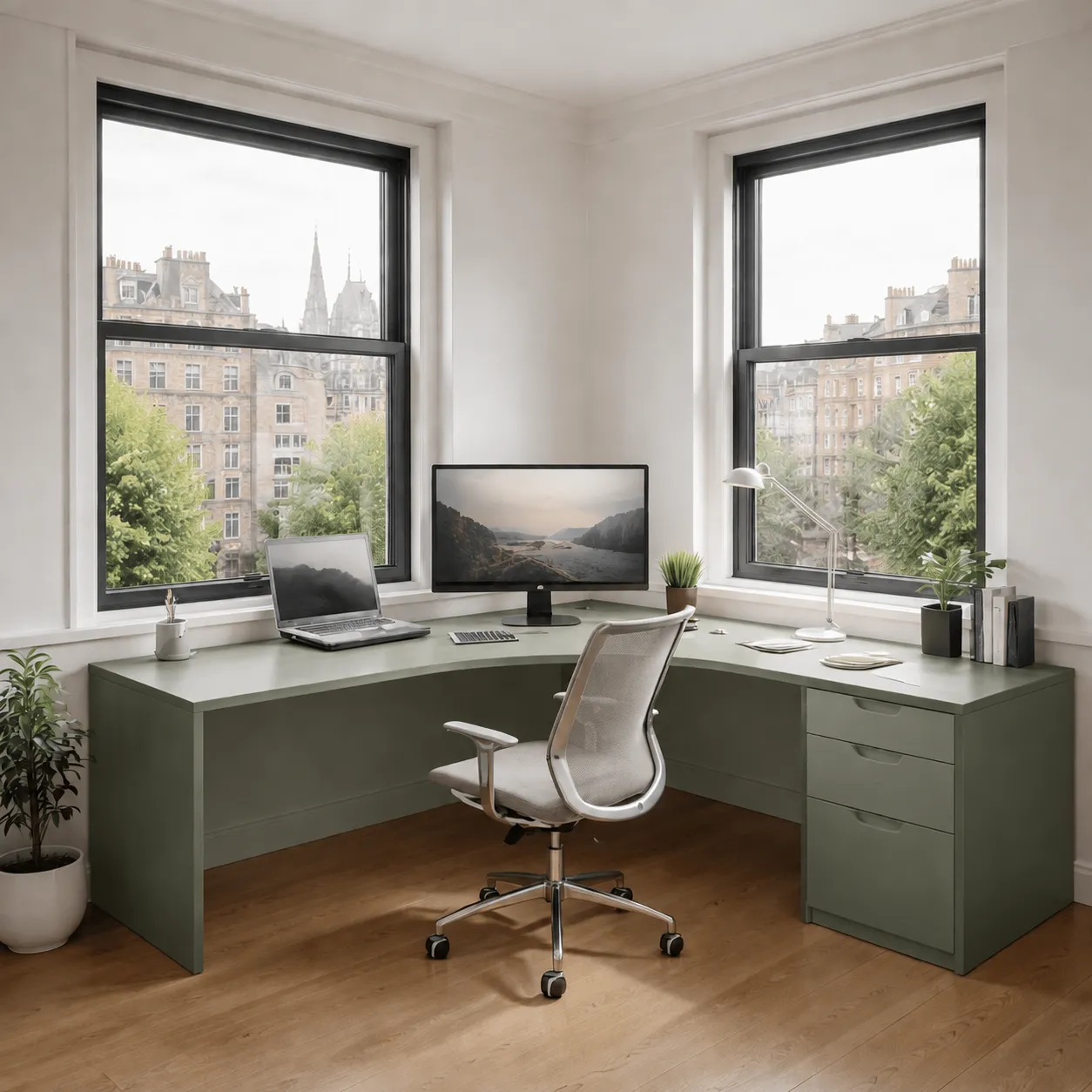 Heritage green finish sample for fitted home office furniture