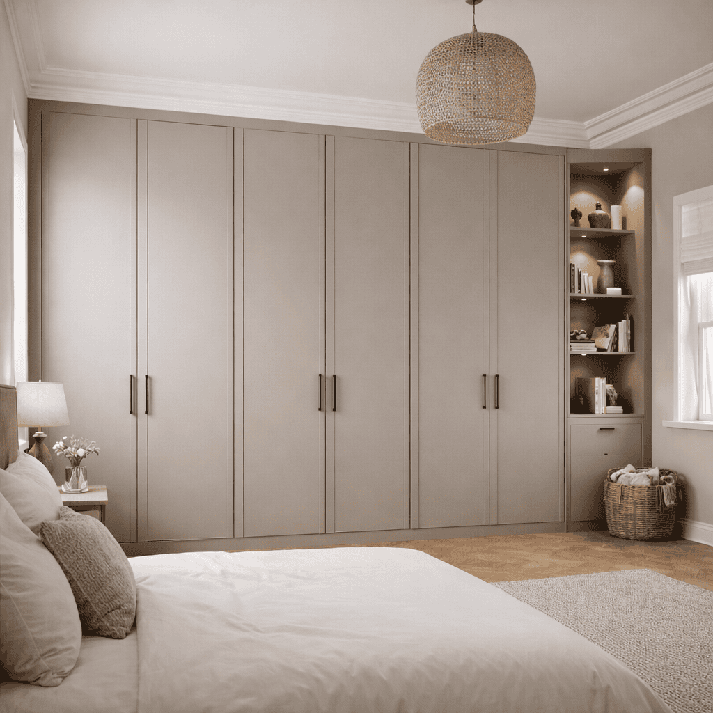 Matt finish fitted wardrobe with understated door fronts