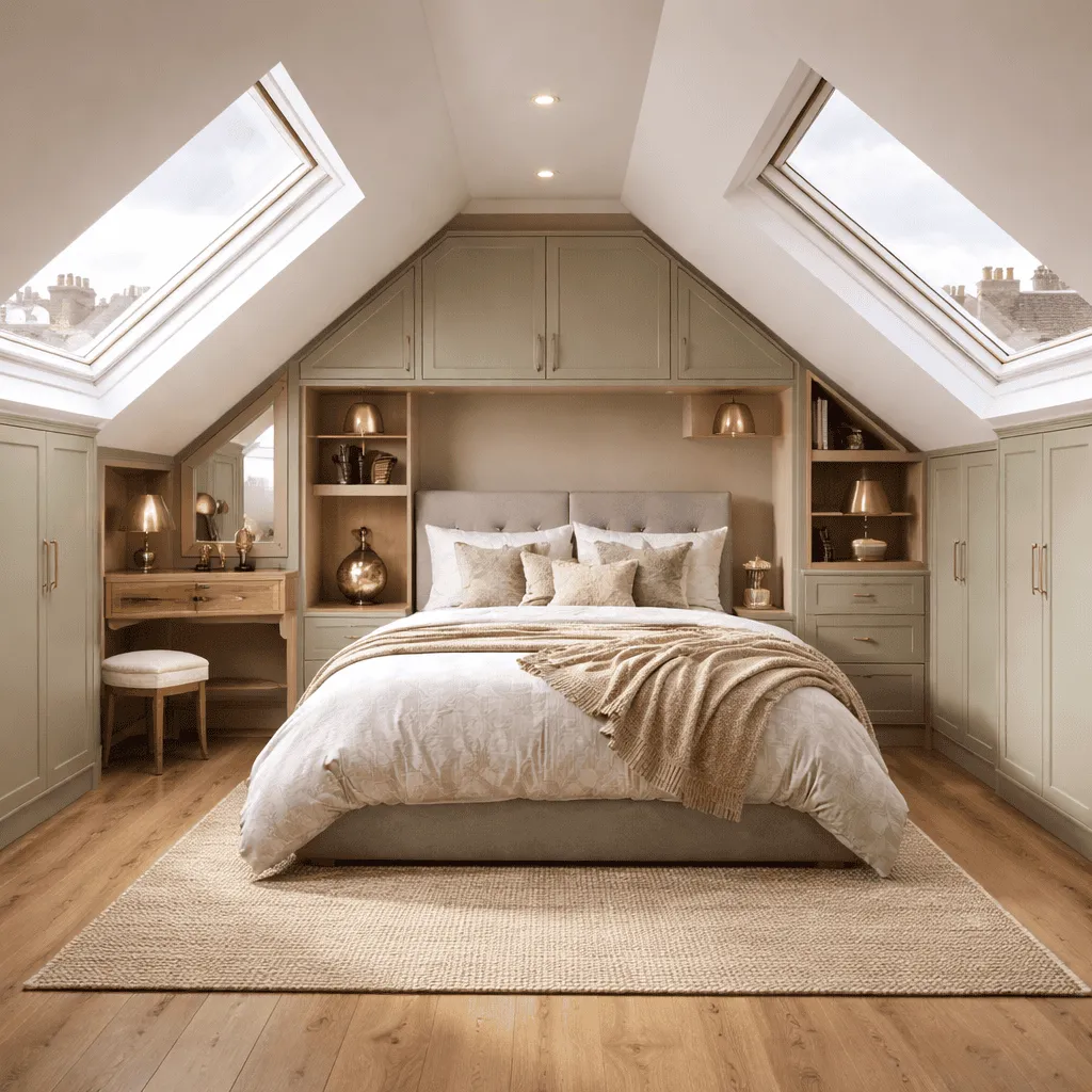 Small fitted bedroom with made-to-measure furniture and practical storage