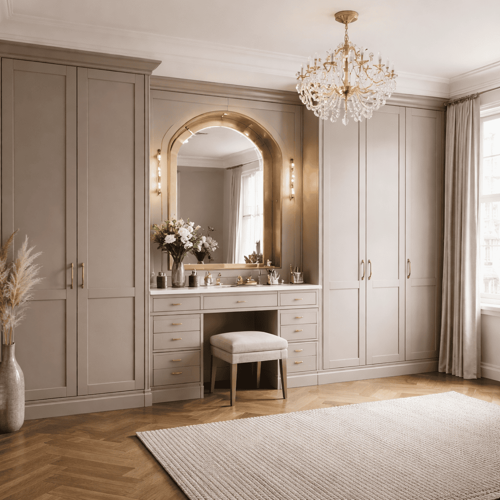 Fitted wardrobe with integrated dressing table unit