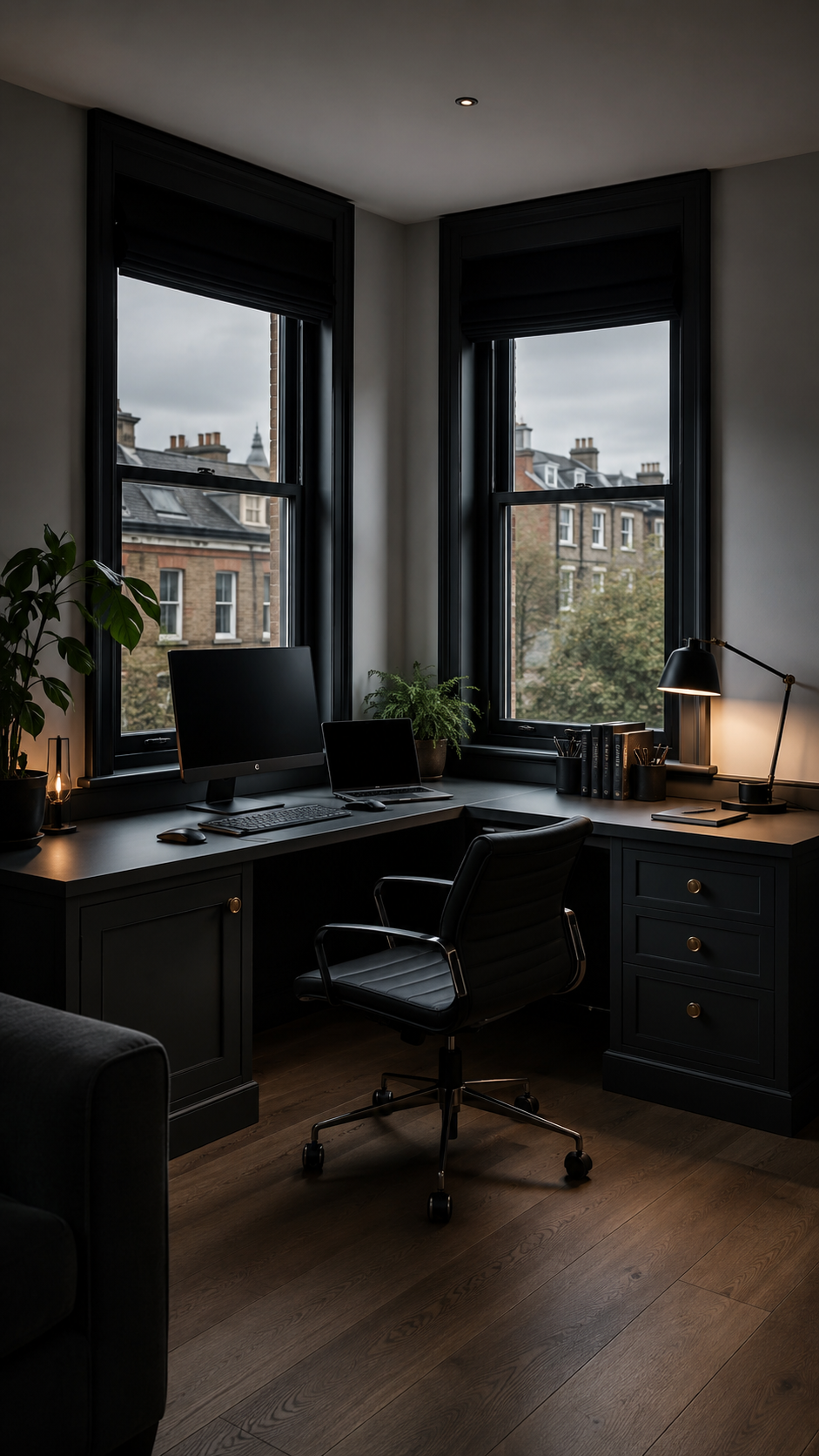 Bespoke fitted home office cabinetry with desk and storage